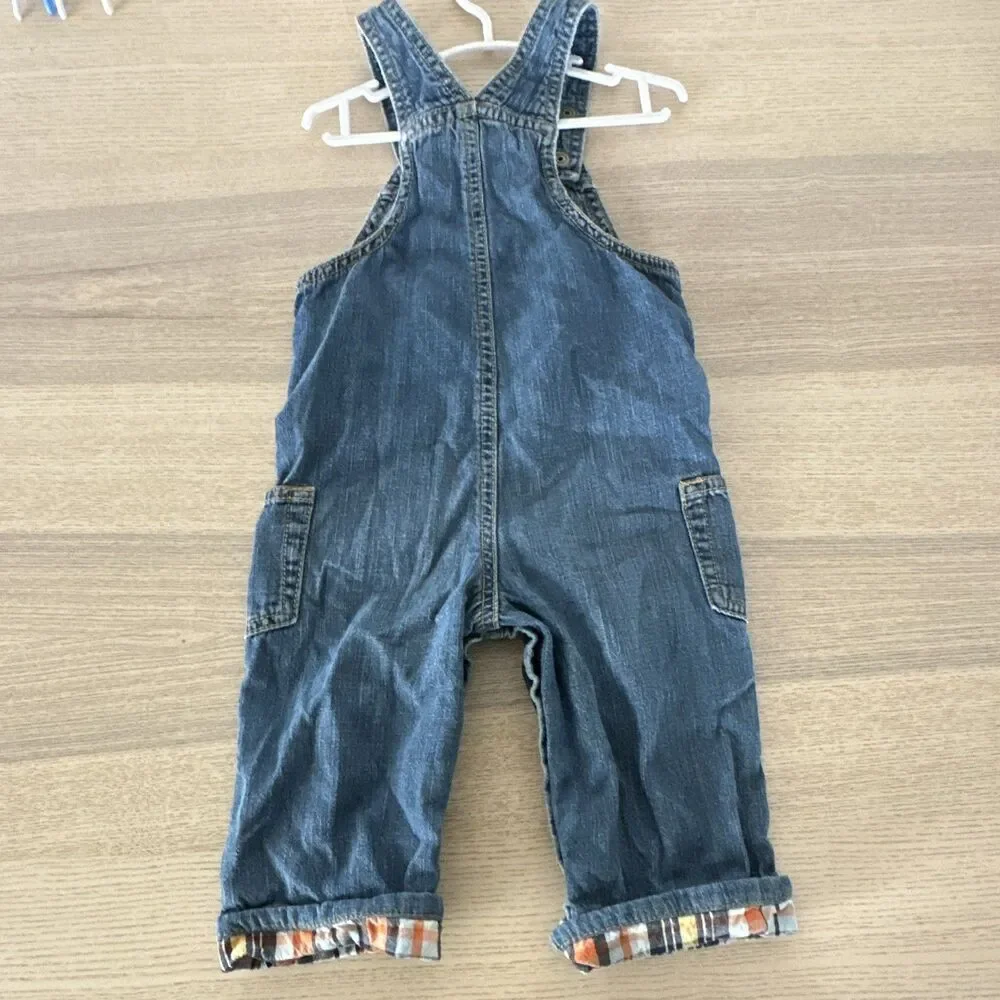 Gymboree 12-18 Months Denim Overalls Blue Elephant Embroidered Pockets